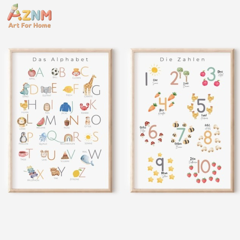 Kids Home Education - AZNM German Alphabet Numbers Canvas Wall